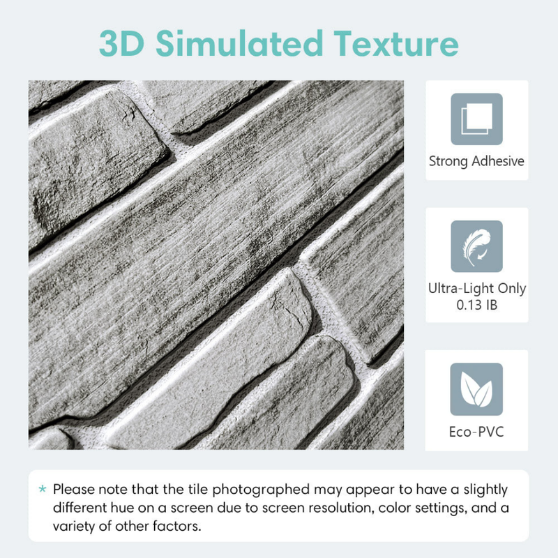 3D-Wandfliese aus grauem Stein zum Abziehen und Aufkleben