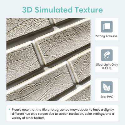 3D-Wandfliese aus beigem Ziegelstein zum Abziehen und Aufkleben