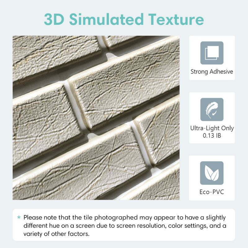 3D-Wandfliese aus beigem Ziegelstein zum Abziehen und Aufkleben