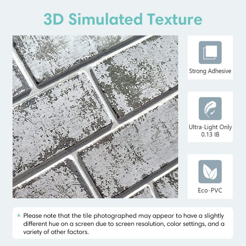 3D-Wandfliese aus grau getünchtem Ziegelstein zum Abziehen und Aufkleben