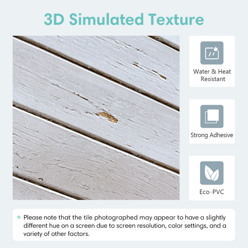 3D-Wandfliese mit weißer Holzmaserung zum Abziehen und Aufkleben