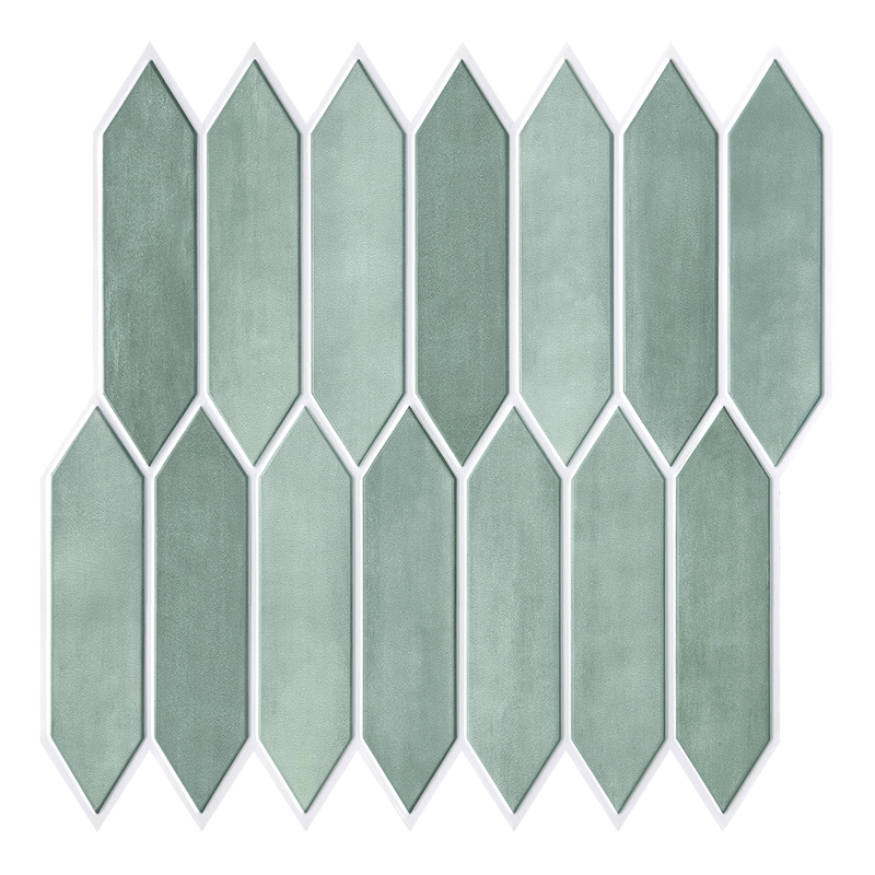 Azulejo de pared hexagonal alargado mate verde 3D para pelar y pegar