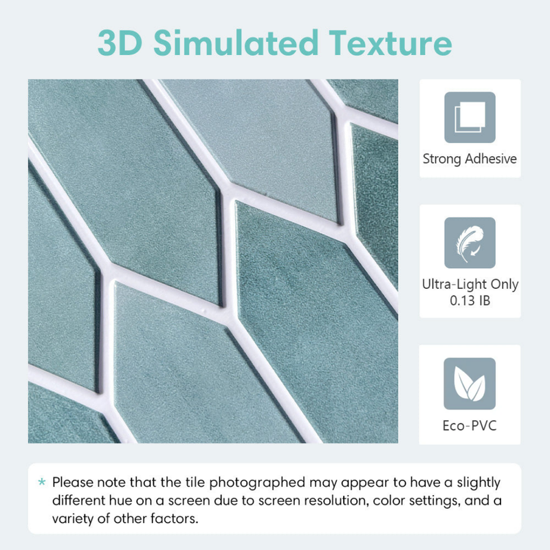 Längliche sechseckige 3D-Wandfliese in Ozeanfarbe zum Abziehen und Aufkleben