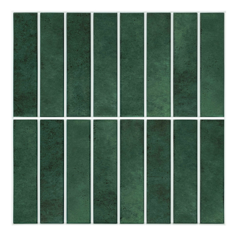 3D Forest Green Matt Straight Linear Mosaic Peel and Stick Wall Tile