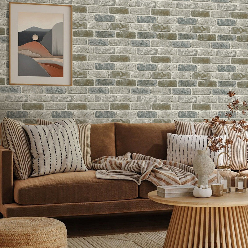 3D Rust and Grey Brick Peel and Stick Wall Tile