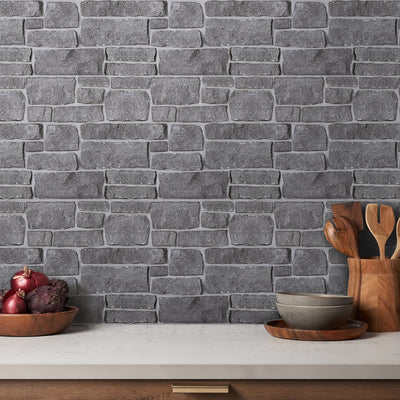 3D Grey Limestone Peel and Stick Wall Tile