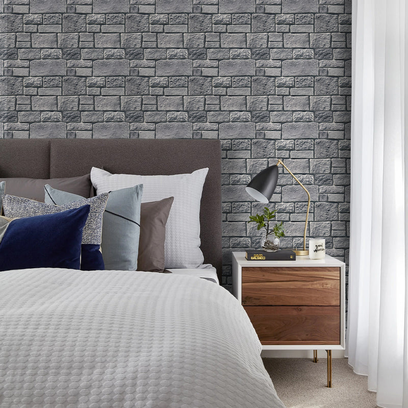 3D Old Gray Stone Peel and Stick Wall Tile