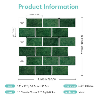 Emerald Green Subway Peel and Stick Backsplash Tile