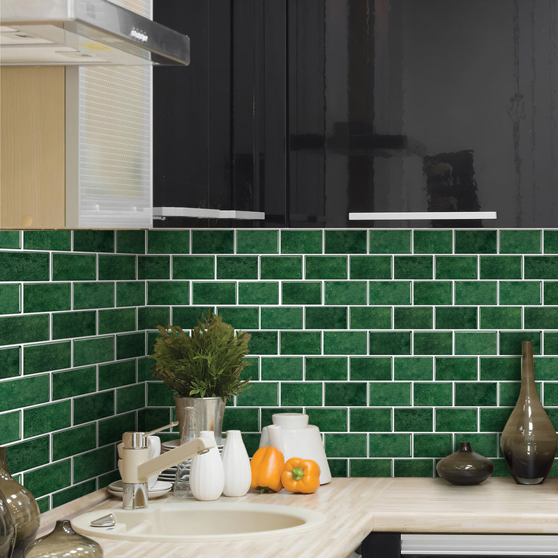 Emerald Green Subway Peel and Stick Backsplash Tile