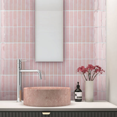 Pink Linear Peel and Stick Backsplash Tile