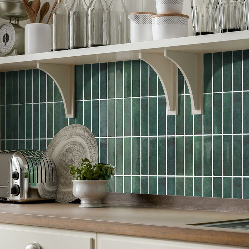 Forest Green Linear Peel and Stick Backsplash Tile