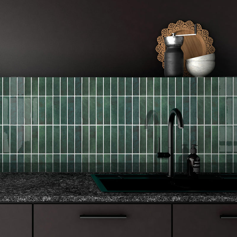 Forest Green Linear Peel and Stick Backsplash Tile