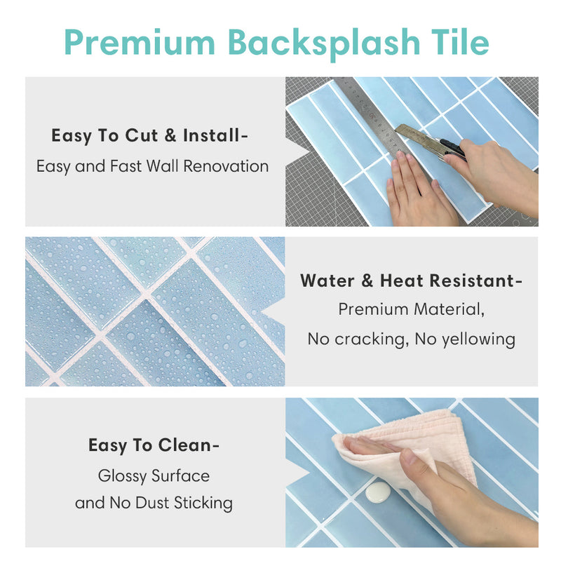 Aqua Blue Linear Peel and Stick Backsplash Tile