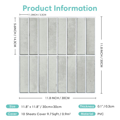 3D Grey Matt Linear Mosaic Peel and Stick Wall Tile