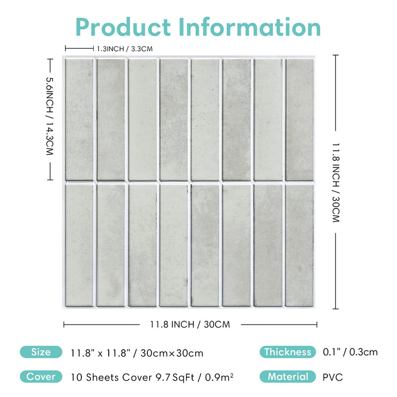 3D Grey Matt Linear Mosaic Peel and Stick Wall Tile