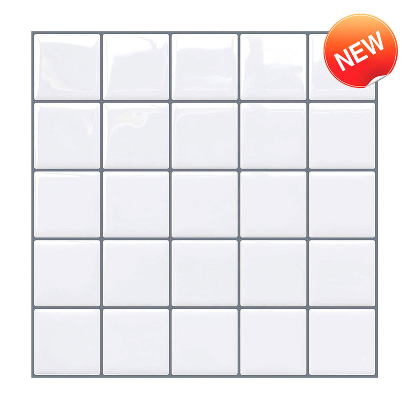 White Square Peel and Stick Backsplash Tile