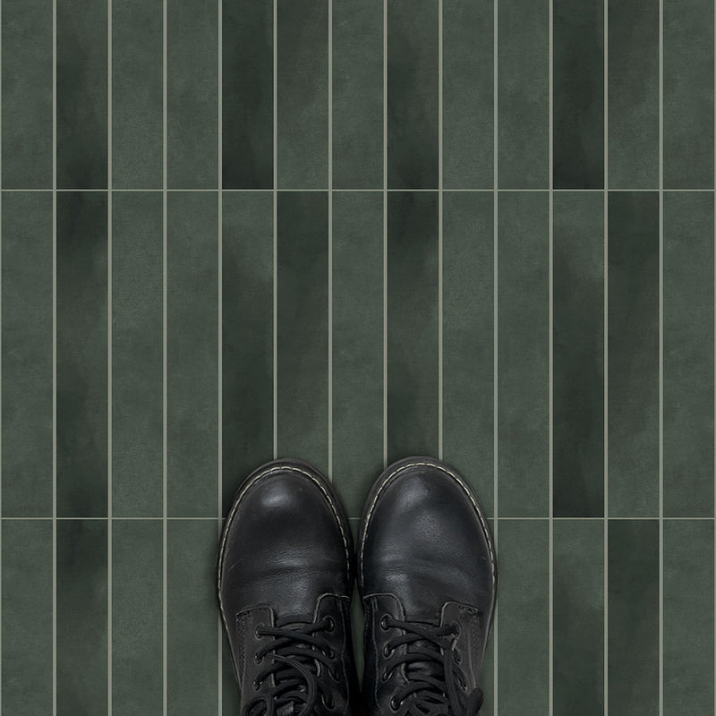 Dark Green Linear Square Peel and Stick Vinyl Floor Tile Sticker