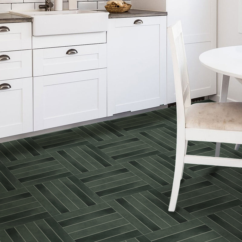 Dark Green Linear Square Peel and Stick Vinyl Floor Tile Sticker