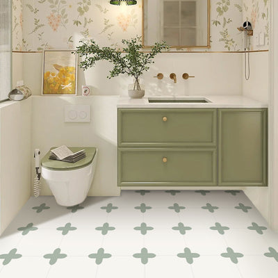 White and Green Square Peel and Stick Vinyl Floor Tile Sticker