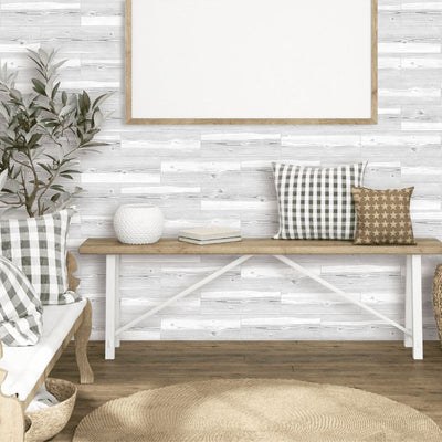 White and Grey Wood Grain Subway Set Peel and Stick Tile Stickers