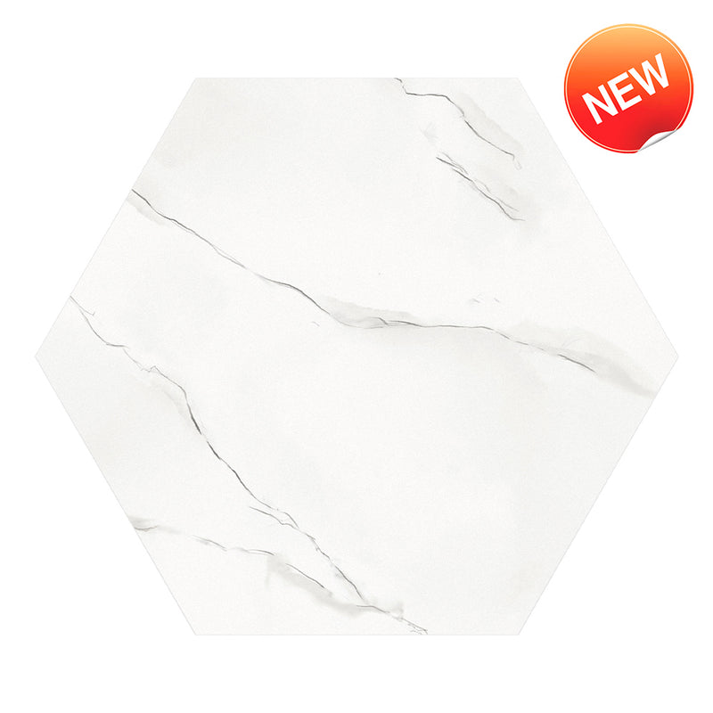 White Marble Hexagon Peel and Stick Vinyl Floor Tile Sticker