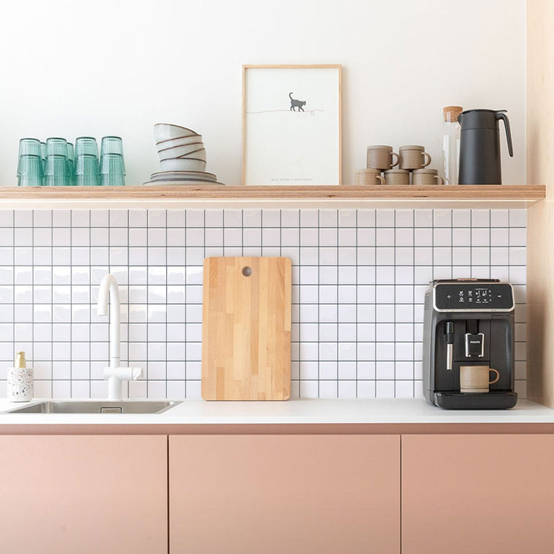 White Square Peel and Stick Backsplash Tile