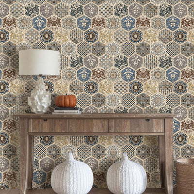 Azulejo de pared 3D Brown Boho Hexagon Peel and Stick