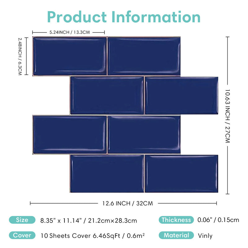 Dunkelblaue Subway-Backsplash-Fliese zum Abziehen und Aufkleben – dickeres Design