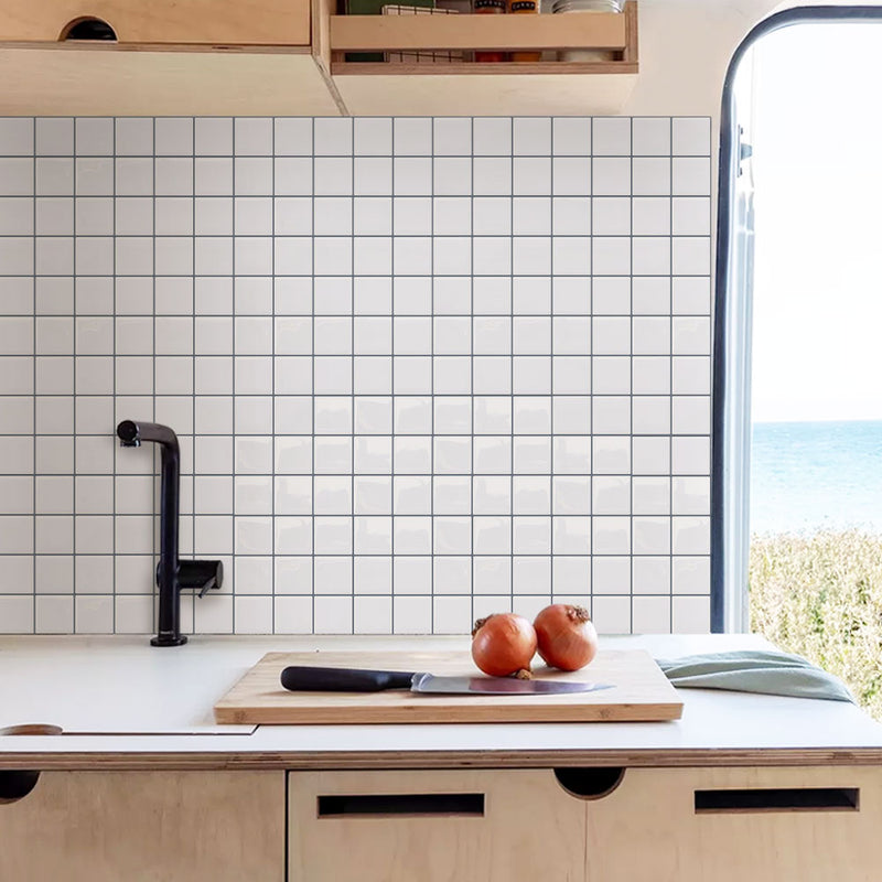 White Square Peel and Stick Backsplash Tile