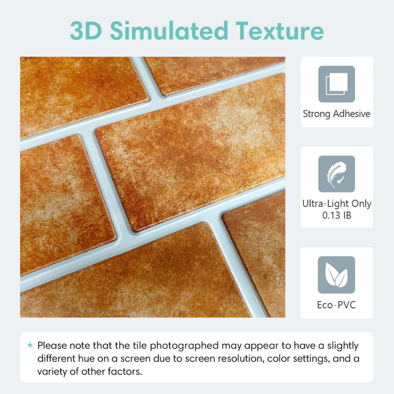 3D-Wandfliese aus orangefarbenem Ziegelstein zum Abziehen und Aufkleben