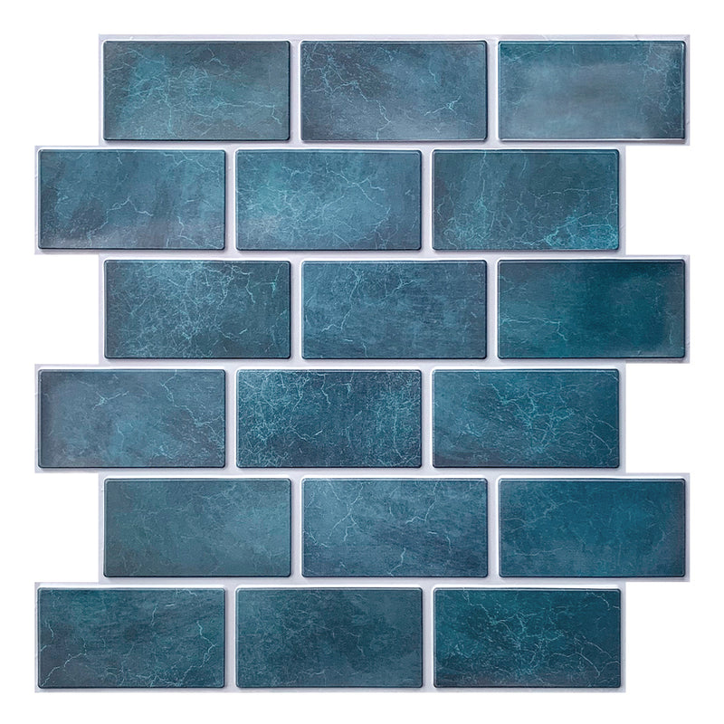 3D Peacock Blue Ceramic Brick Peel and Stick Wall Tile