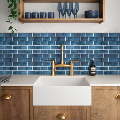 3D Peacock Blue Ceramic Brick Peel and Stick Wall Tile