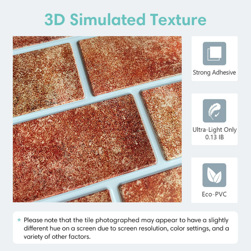 3D-Wandfliese aus rotem Keramikziegel zum Abziehen und Aufkleben