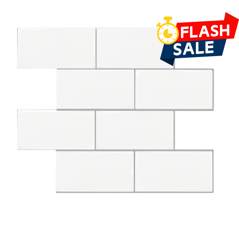 White Subway Peel and Stick Backsplash Tile with Grey Grout - Thicker Design