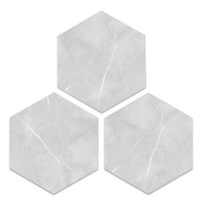 Grey Marble Hexagon Peel and Stick Vinyl Floor Tile Sticker