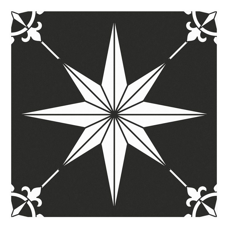 White and Black Star Peel and Stick Vinyl Floor Tile Sticker