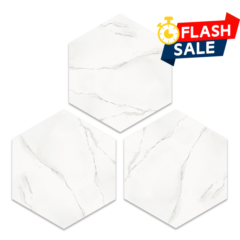 White Marble Hexagon Peel and Stick Vinyl Floor Tile Sticker