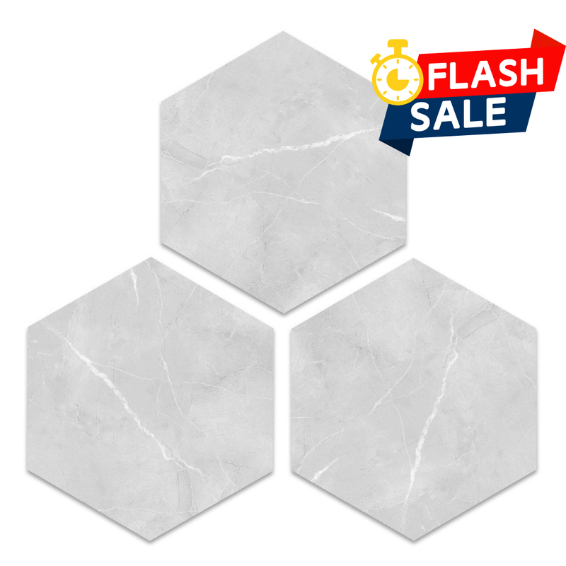 Grey Marble Hexagon Peel and Stick Vinyl Floor Tile Sticker