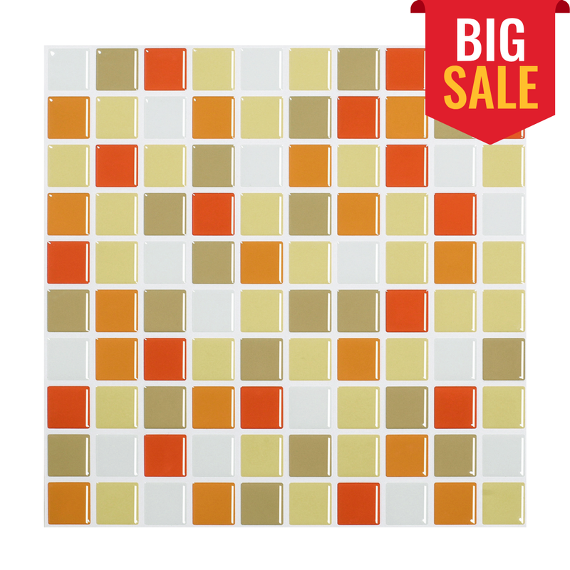 Orange Square Mosaic Peel and Stick Tile Backsplash