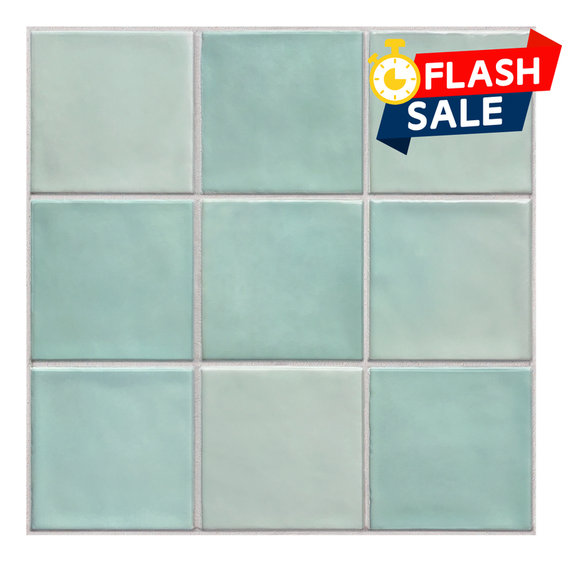 3D Light Teal Green Ceramic Square Peel and Stick Wall Tile