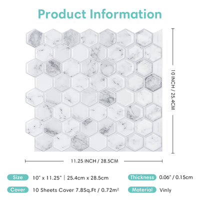 Carrara Marble Hexagon Peel and Stick Backsplash Tile