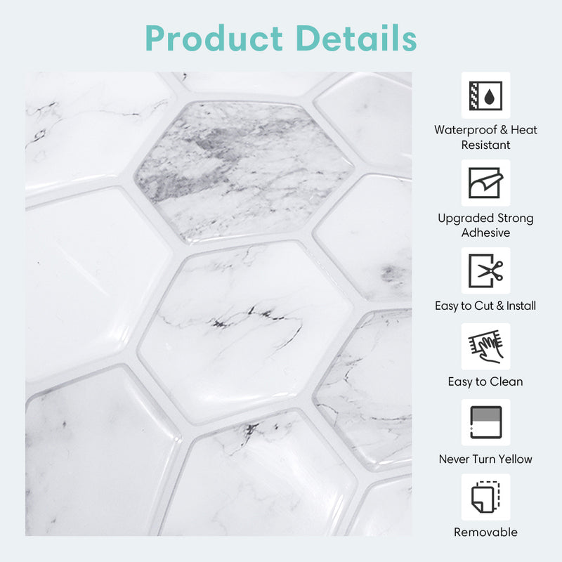 Carrara Marble Hexagon Peel and Stick Backsplash Tile