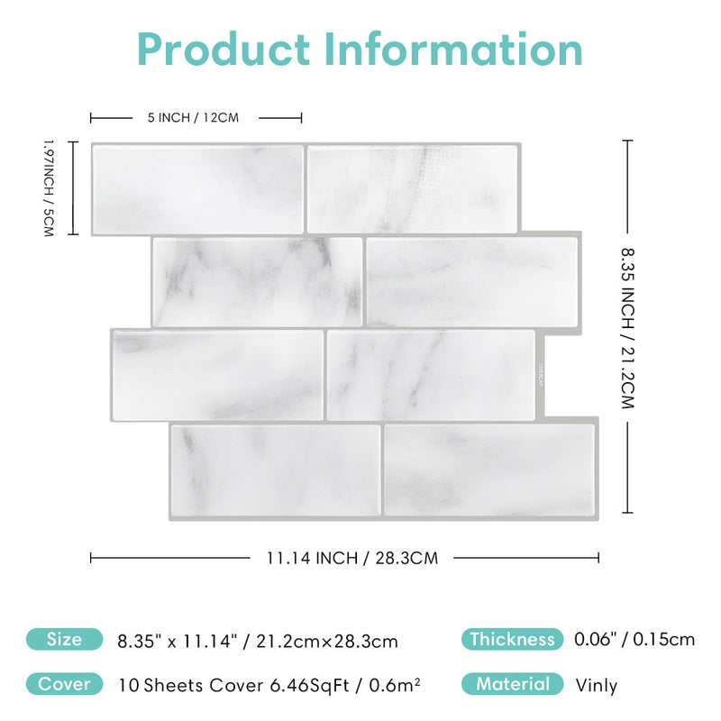 Carrara Subway Backsplash-Fliese zum Abziehen und Aufkleben