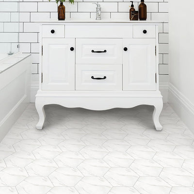 White Marble Hexagon Peel and Stick Vinyl Floor Tile Sticker