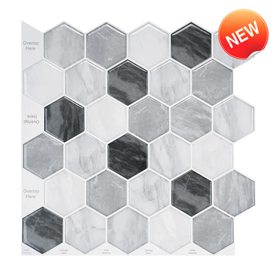 Grey Marble Hexagon Peel and Stick Backsplash Tile