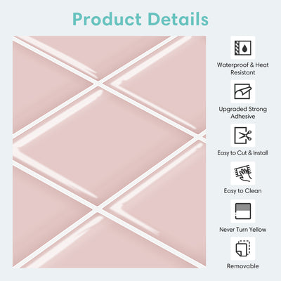 Pink Square Peel and Stick Backsplash Tile