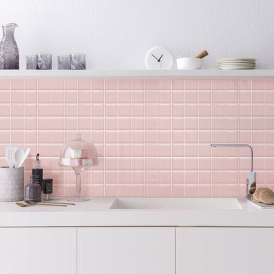 Pink Square Peel and Stick Backsplash Tile