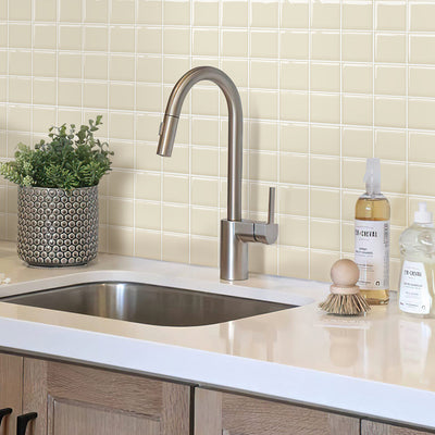 Beige Square Peel and Stick Tile Backsplash