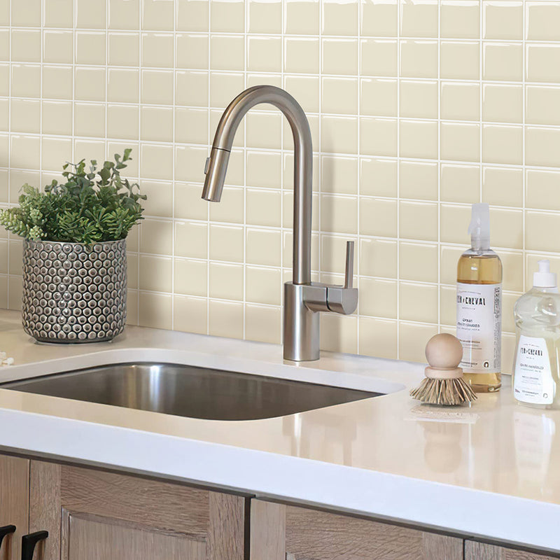 Beige Square Peel and Stick Tile Backsplash