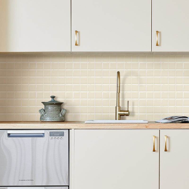 Beige Square Peel and Stick Tile Backsplash